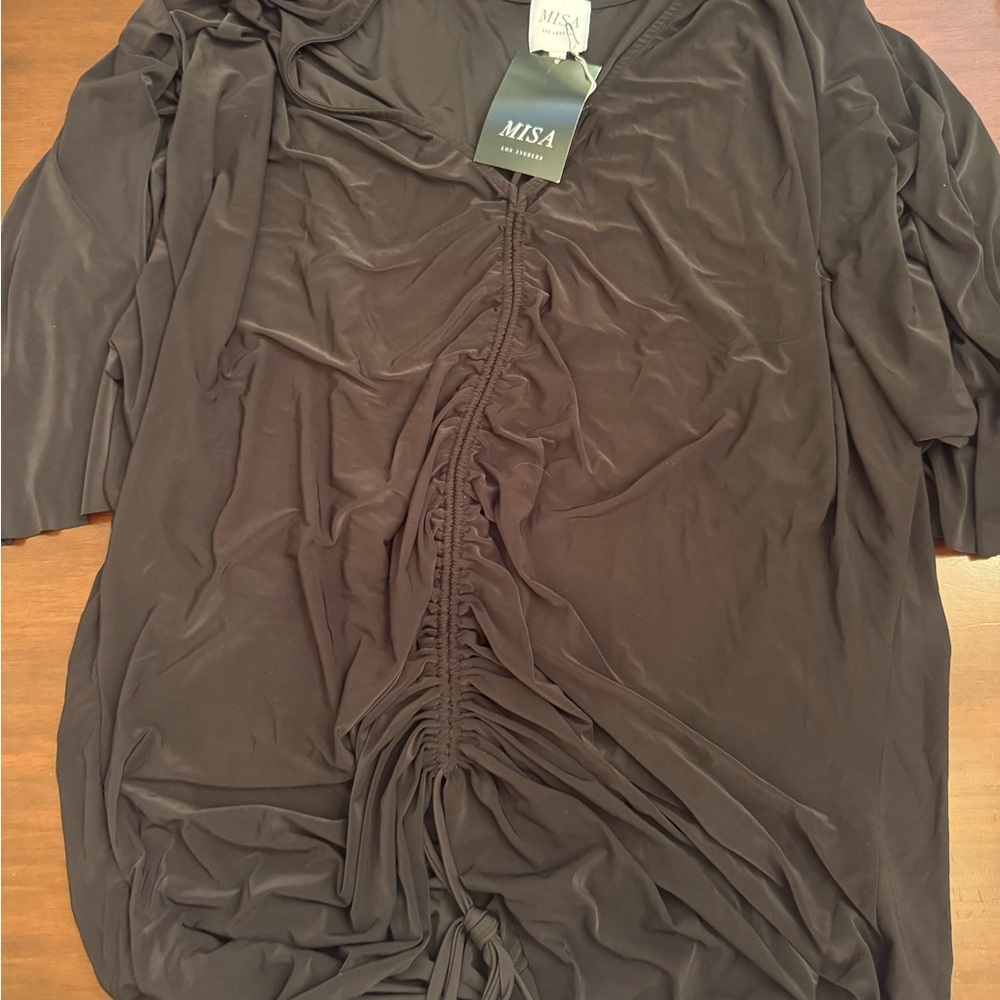 Misa Los Angeles Black Ruched Blouse